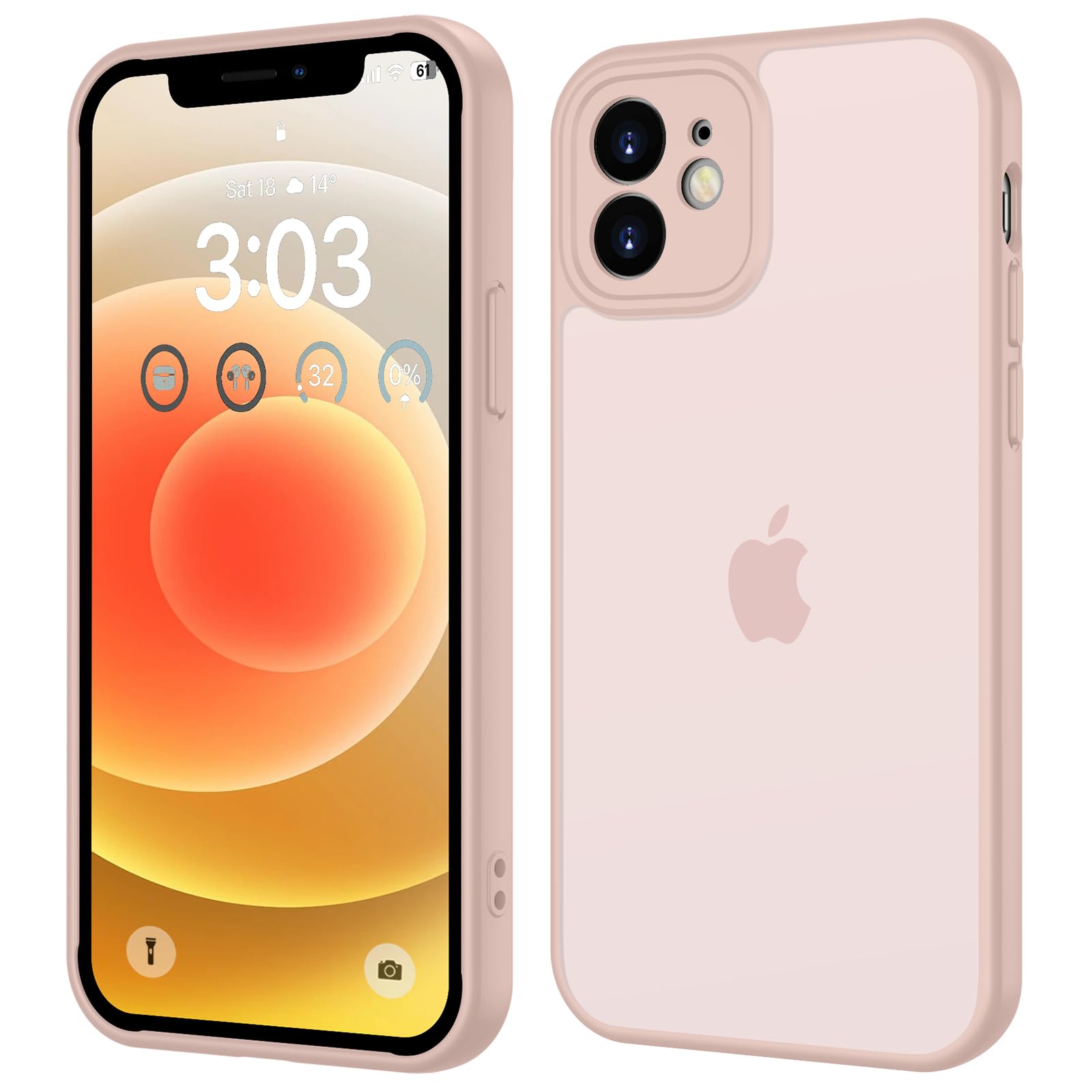 ORDA für iPhone 12 Hülle 6,1 Zoll, Vollständiger Kameraschutz Stoßfest Kratzfest Transluzente Rückseite Schutzhülle, Anti-Fingerabdruck Matt Handyhülle für iPhone 12 (Rosa)