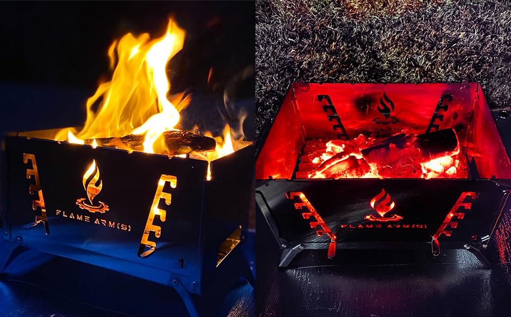 FLAME ARMS焚き火台 コンパクト 折りたたみ式 Amazon | [FLAME ARM（S）] 高さ調整機能付き 焚き火台グリル 「Flame