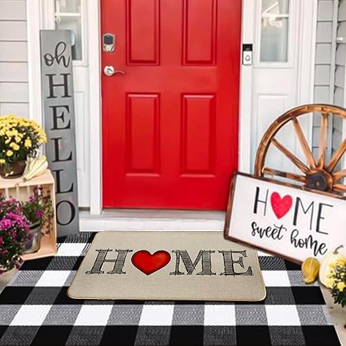 Miniatura 4 de Tapete para puerta de 17 x 29 pulgadas, diseño de corazón de amor y San Valentín, tapete antideslizante para entrada interior y exterior, DM121