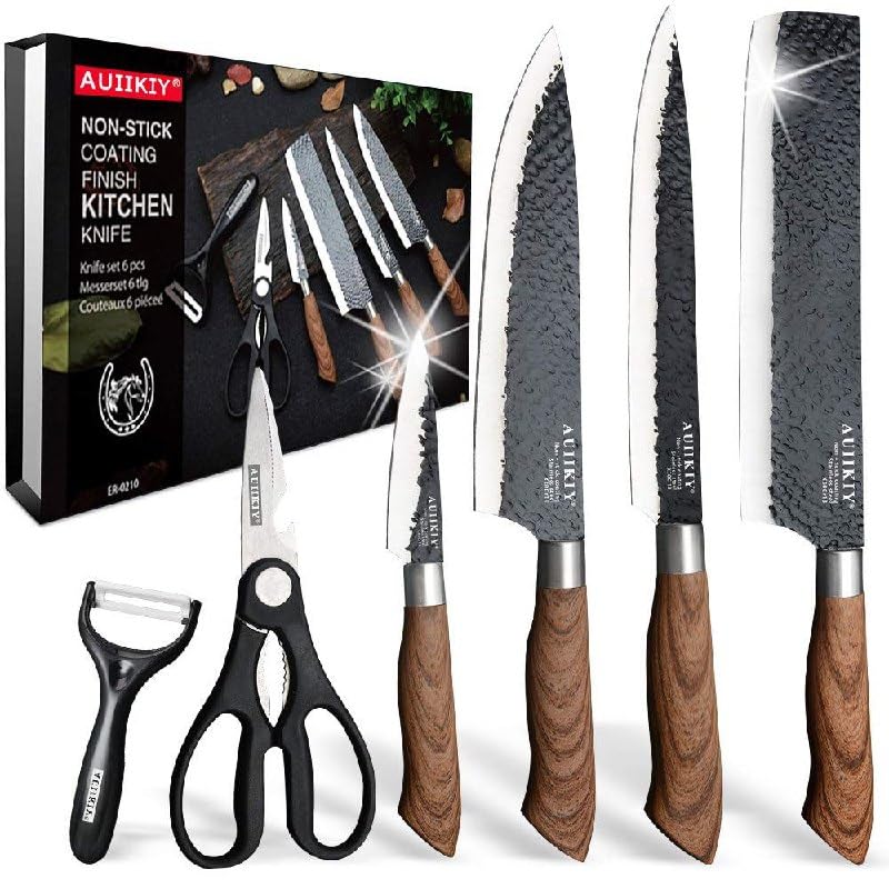 Image of Marco Almond Kitchen Knife Set, Marco AlmondA‚ 3Piece Rainbow Titanium Stainless Steel Boxed Knives Set for Kitchen with Sheath, 5 Knives with 5 Blade Guards, Teal (woodan)