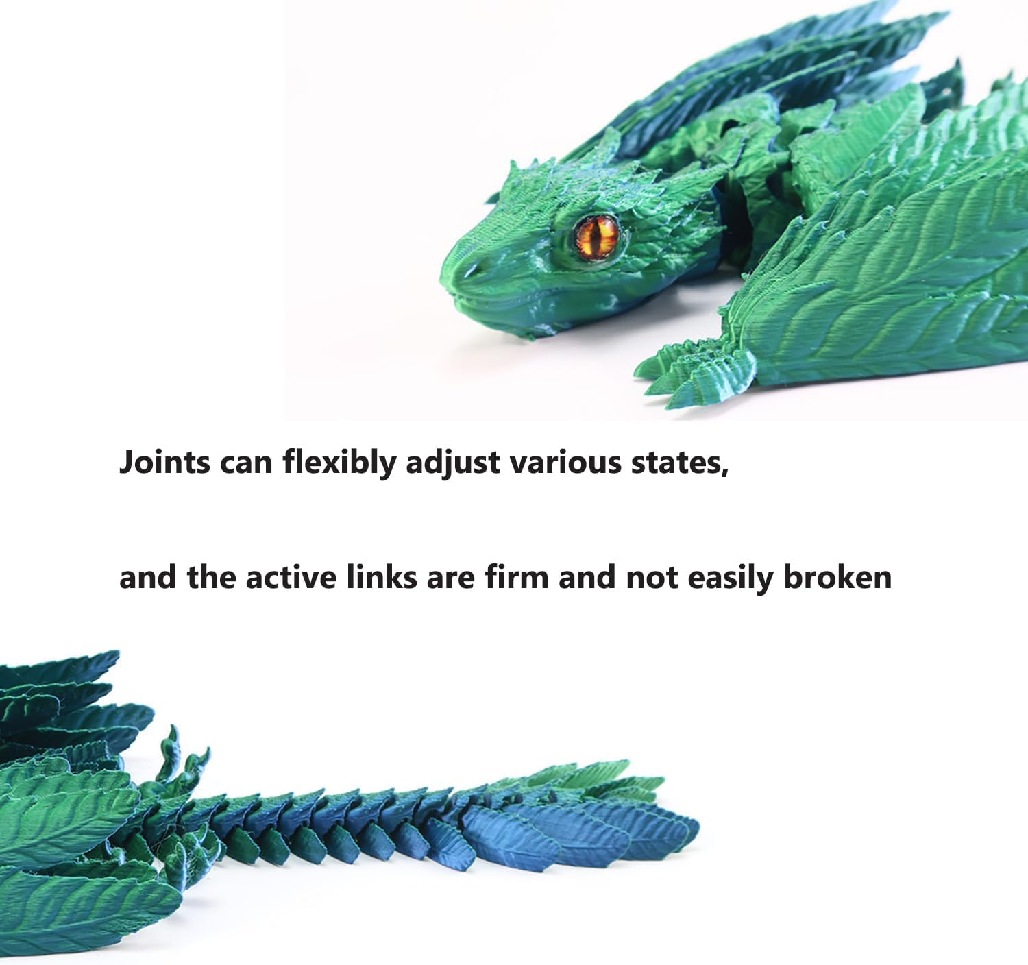 QINGMIAO 3D Printed Dragon, Feathered Wyvern Dragon, 3D Printing Toys, Articulated Dragon, Fidget Dragon, Home Office Decor Desk Toys Pet (Green)