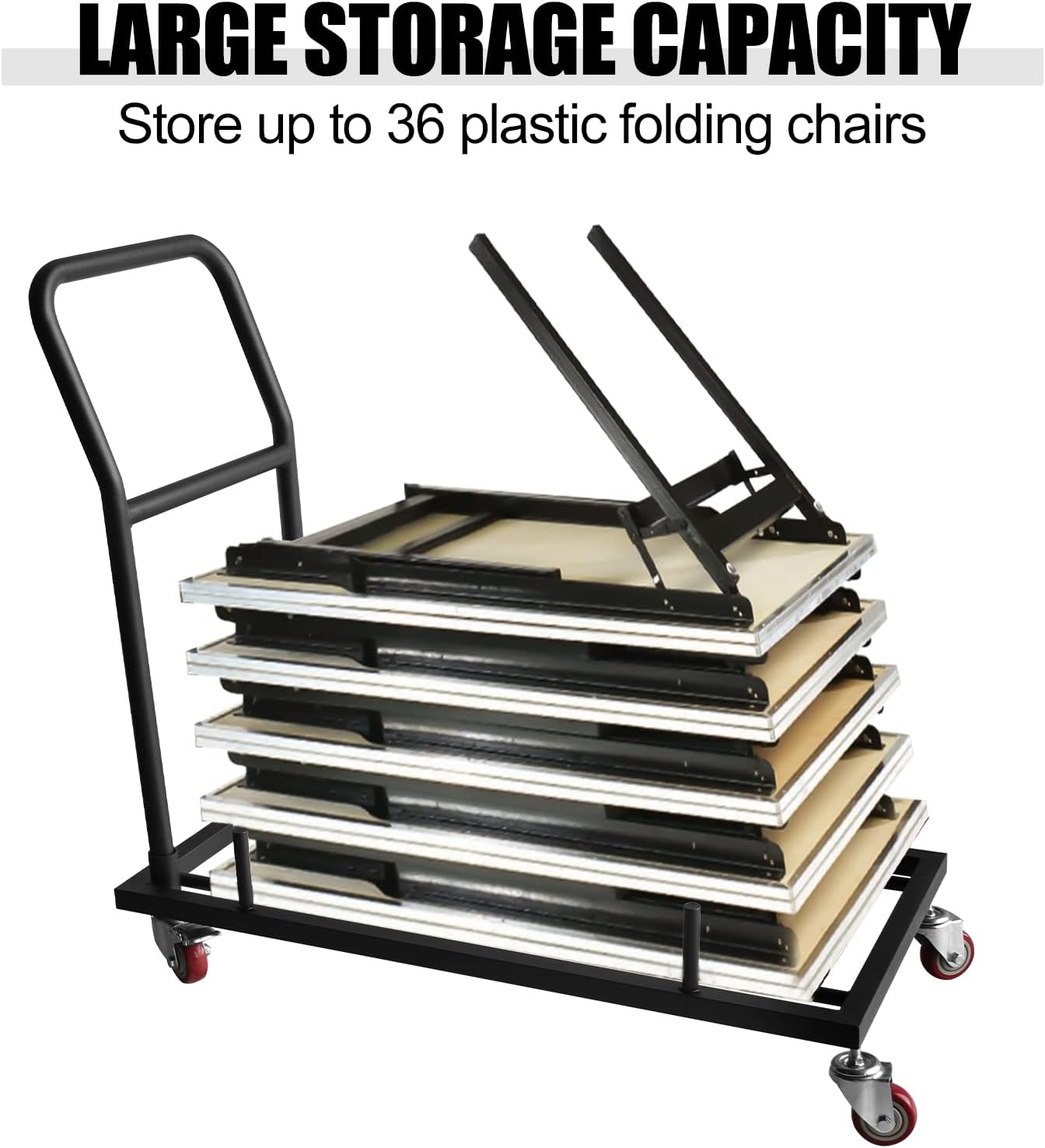 Durable Folding Chair Dolly with 2 Swivel Casters, L-Shaped Steel Folding Chair Racks for Folding Chairs, Commercial Folding Chair Cart Fits for Restaurants, Hotels, and Home Kitchens