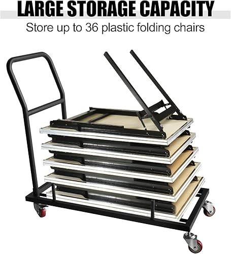 Miniatura 5 de Silla plegable duradera con 2 ruedas giratorias, estantes plegables de acero en forma de L para sillas plegables, carrito de silla plegable