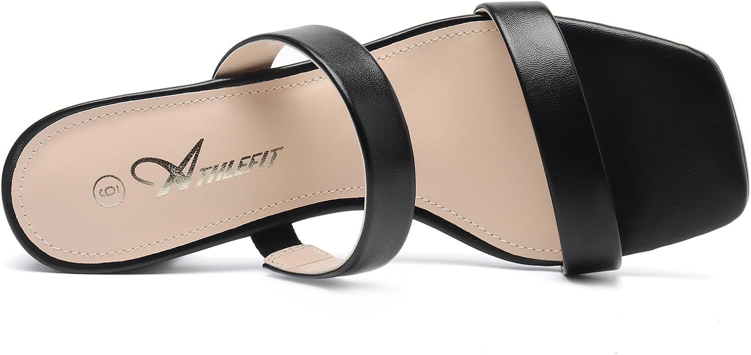 Athlefit Women's Two Strap Open Toe Heels Sandals Chunky Block Comfortable Slip On Low Heel Dress Shoes - Image 4