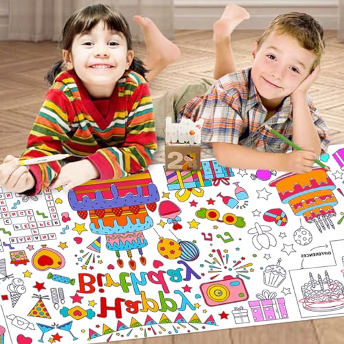 Baoxue ZB Happy Birthday Coloring Table Cloth For Kids, 72 * 31Inch Giant Coloring Poster, Large Coloring Paper Roll For Party Activities,Coloring Game,Birthday Party Games,Birthday Crafts thumb #1