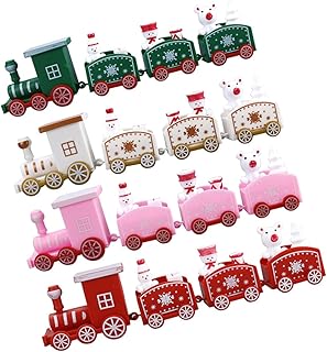 Toyvian 8 Peças Enfeite De Trem Pequeno Decoração De Bandeja Em Camadas De Natal Sob O Trem Da Árvore De Natal Blocos De Empilhamento De Madeira Estatueta De Trem De Natal Trem De Natal