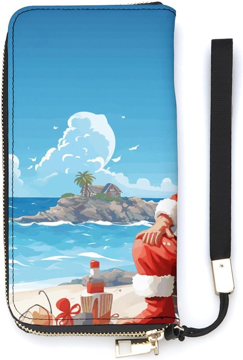 Fashionable Large-capacity Santa Claus at Beach Printed Leather Wallet Vertical, Internal Multi-compartment Design - Meet Your Diverse Travel Needs