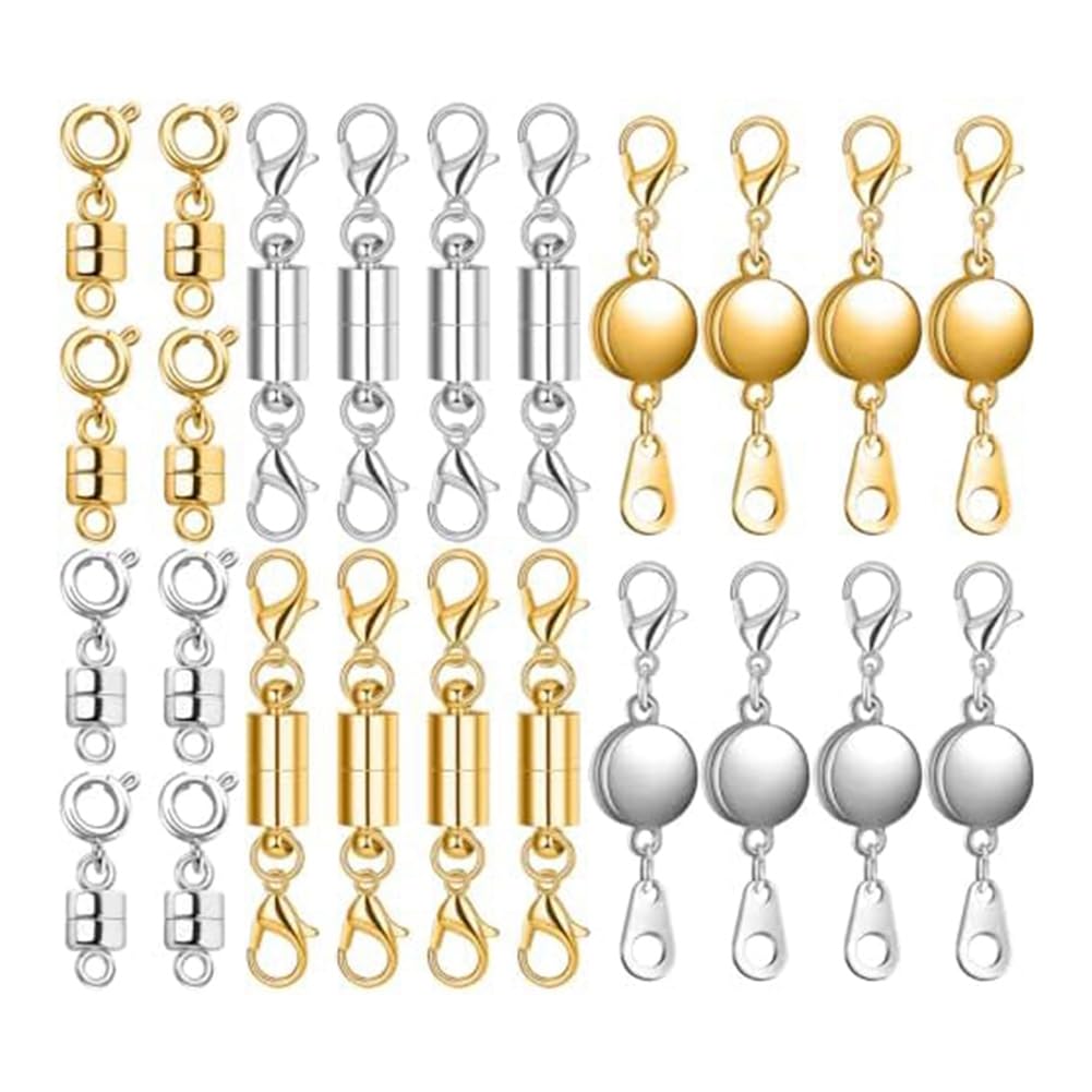 CTRLZS 24 Pcs 3 Styles Magnetic Necklace Clasps and Closures,Magnetic Clasp Connector Locking Clasp Extender for Jewelry Making Easy Install Easy to Use