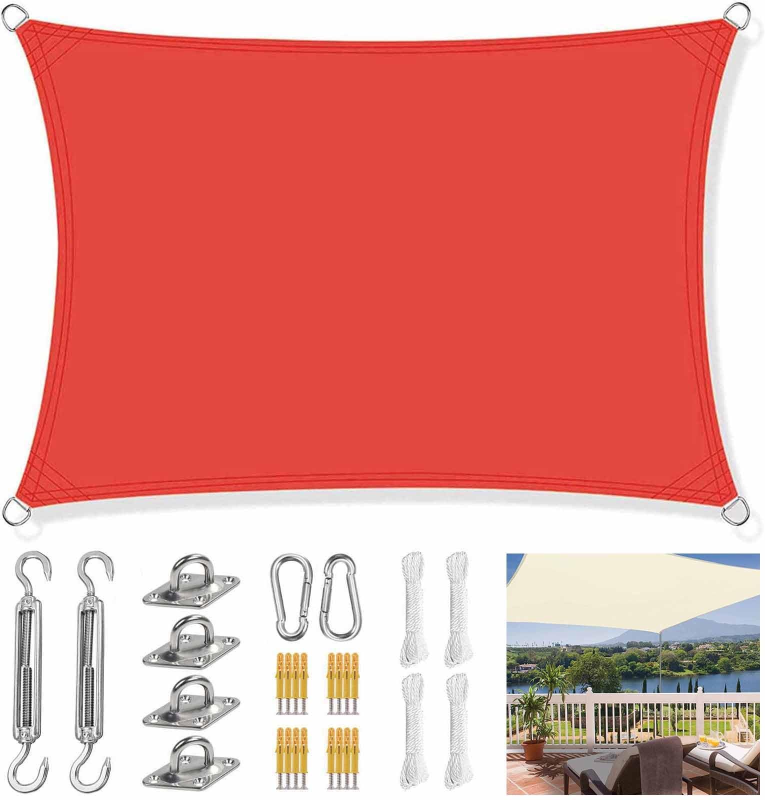 Baldacchino rettangolare impermeabile con kit di fissaggio e corda per esterni, patio, cortile, parco, riparo, dimensioni: da 2 m a 8 m, rosso (2 x) durevole resistente ai raggi UV, facile