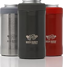 Grill Rescue Insulated Drink Buddy Can Holder – Vacuum-Sealed Stainless Steel for 12oz regular or slim cans & bottles - Double Walled Beverage Insulator for Hard Seltzer and More (Matte Grey)