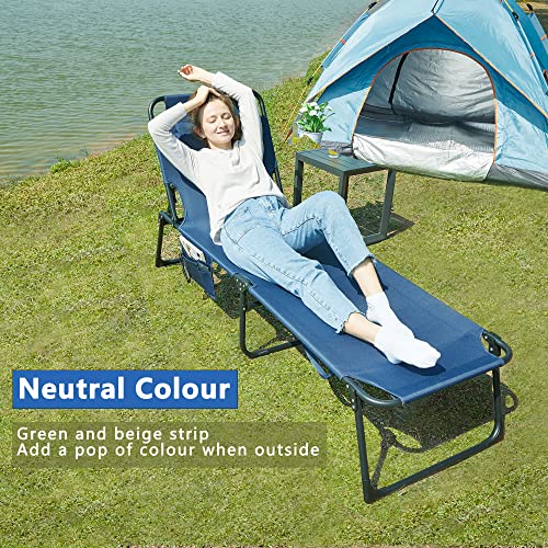 Praisun Folding Lounge Chair For Outside, Chaise Lounge For Outdoor, Tanning Chair With 5-Position Backrest, Sun Lounger Chair With Detachable Pillow, Fabric Bag, For Pool, Garden - Navy Blue #TOP3