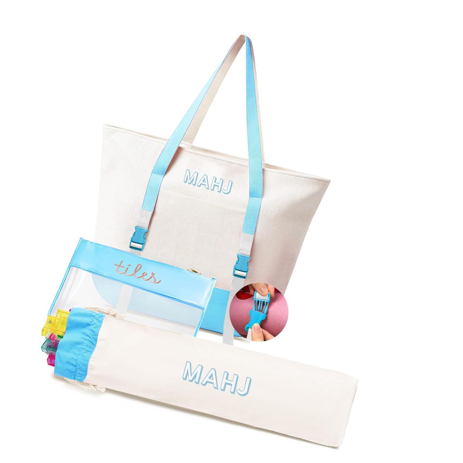 Elnwnnkc Blue Strong Canvas Mahjong Holder Bags Set Of 3 With Secure Closure For Easy Arrangement And Portability Multipurpose Carryall