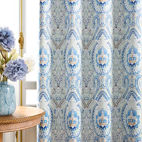 Blue Damask Blackout Curtains For Bedroom 84Inch Length Vintage Curtain Panels For Living Room Energy Efficient Classic Luxury Floral Window Curtain Drapes For Guest Room Hotel Grommet Top 50"W 2Pcs #TOP1