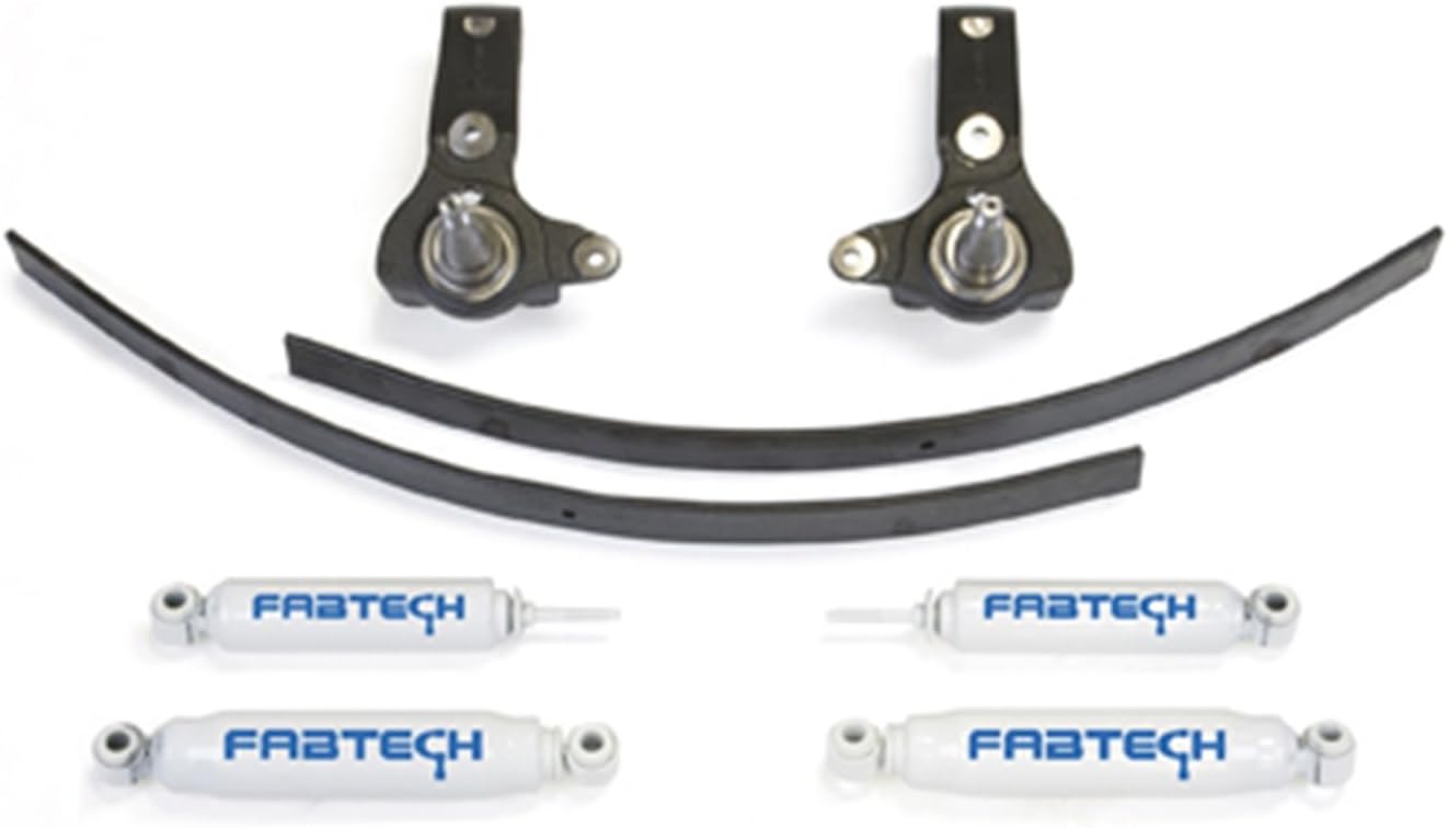 Fabtech K7014 Spindle Lift System w/Performance Shocks 3 in. Lift Incl. Front And Rear Shocks Rear Add-A-Leaf Kit All Required Hardware Spindle Lift System