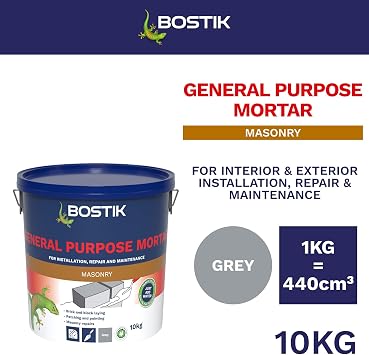 Bostik 30812805 Cementone General Purpose Mortar, Pre-Mixed, Easy to Use, For Interior & Exterior Repairs & Maintenance, 10kg, Grey