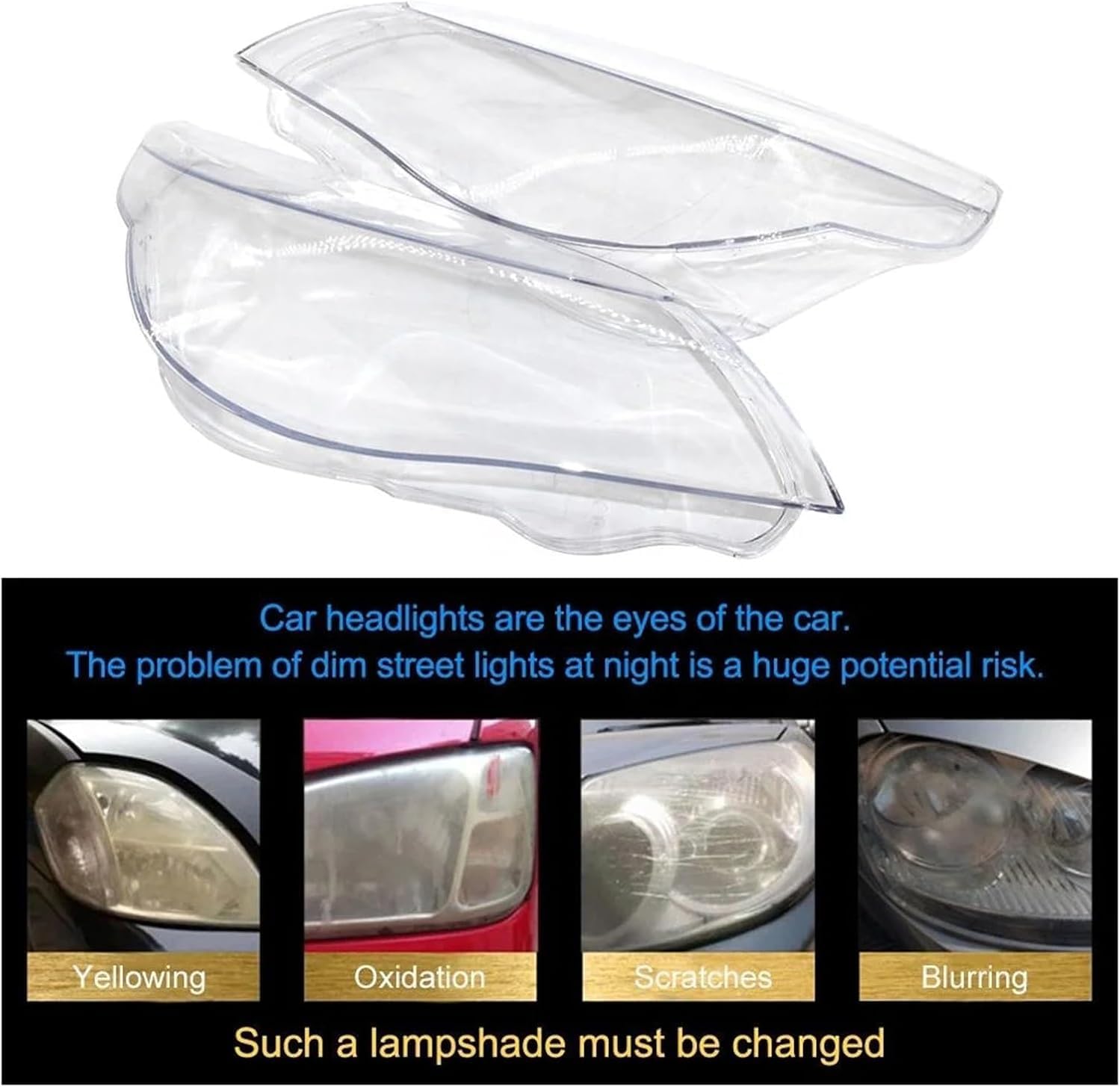 Car headlight lens cover Compatible ​Compatible for -BMW E60 E61 2003-2010，Right & Left 2X Car Head light Lens Glass Lampcover Cover Lampshade Bright Shell