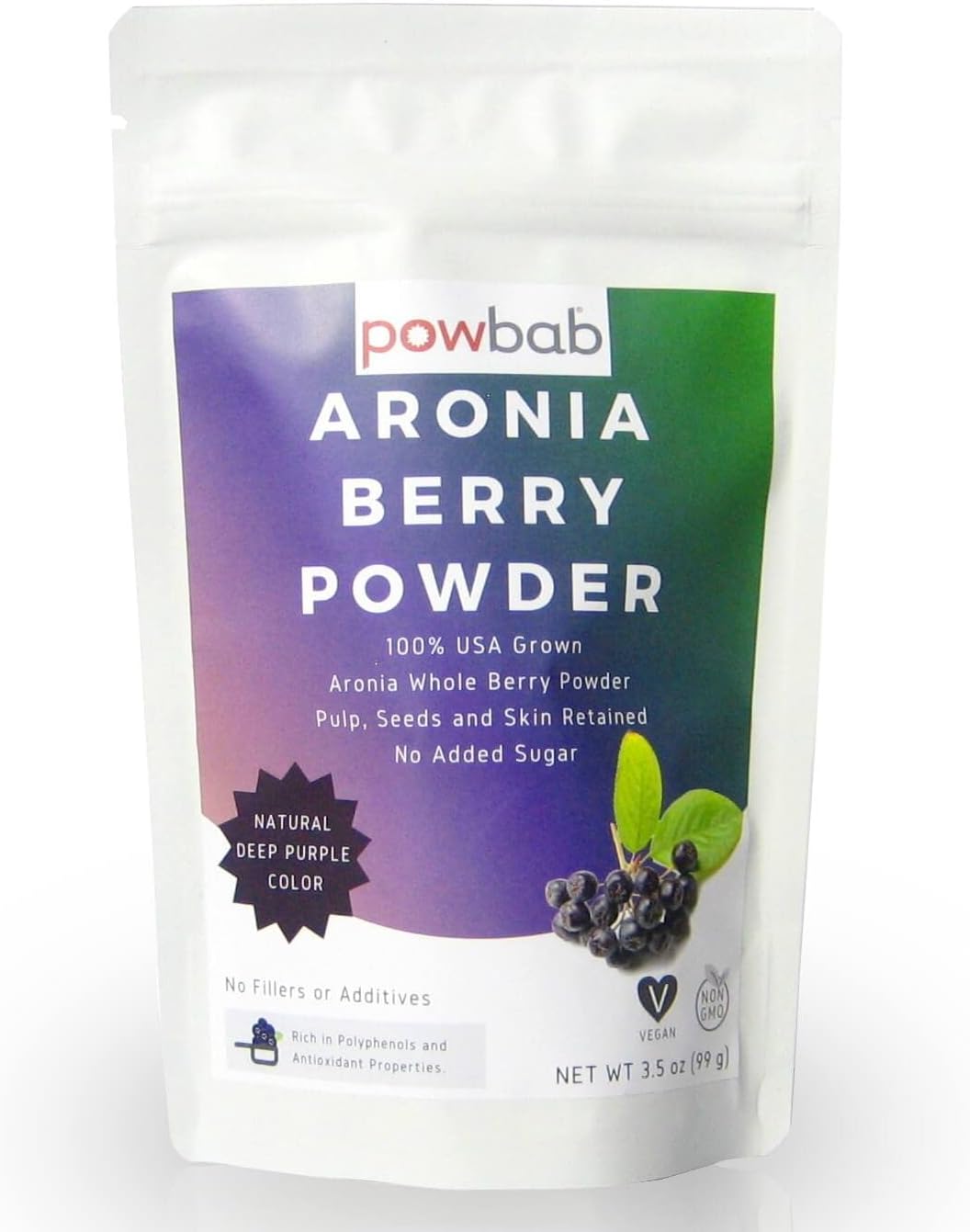 powbab Aronia Berry Powder from 100% USA Grown Organic Aronia Chokeberry. No Added Sugar. Not Freeze Dried. Made in The USA Black Chokeberry (3.5 Oz)
