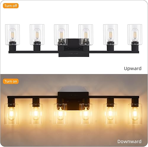 Miniatura 6 de Lámpara de tocador de baño de 6 luces, accesorios de tocador negro mate, grandes luces de tocador para baño, lámparas de granja con pantalla de