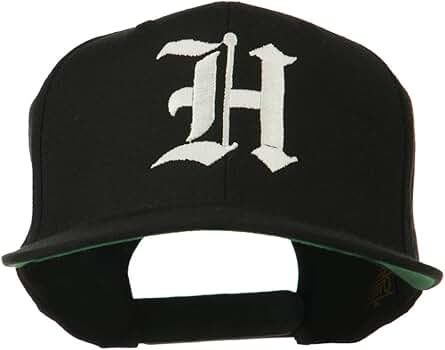 e4Hats.com Old English H Embroidered Flat Bill Cap - Black OSFM at