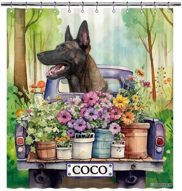Custom Beagle Flowers Spring Summer Shower Curtain Funny Dog Drive a Truck in Forest Bath Curtain Bathroom Home Decor 72x72 Inch