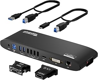 Plugable USB3.0 Horizontal Docking Station for Windows macOS ChromeOS - Dual Monitor HDMI DVI VGA Ports Gigabit Ethernet 2 USB 3.0 Ports x 4 USB 2.0 Ports Audio Input and Output