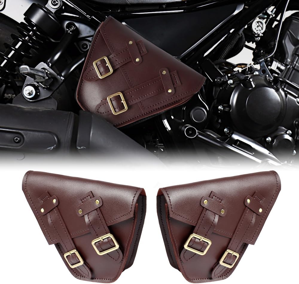 AE PRO - Black Brown Leather Motorcycle Universal Saddlebags Side Tool Bag Luggage Saddle Bag Pouch For Hondas/SUZUKIs/KAWASAKIs/Yamahas (2 CPS 2)