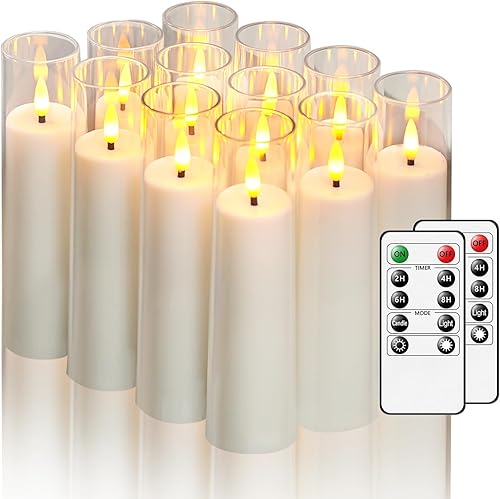 Velas sin llama que funcionan con pilas con temporizador remoto, juego de 5 (3 pulgadas de profundidad x 4 pulgadas de alto, 5 pulgadas, 6 pulgadas,