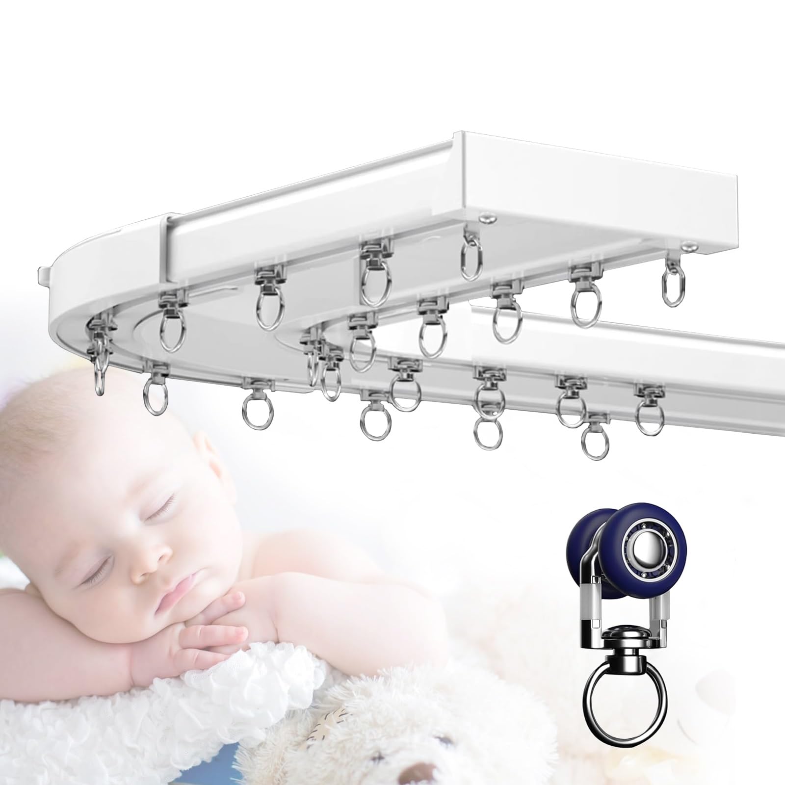 Tringle à rideaux double pour salon et chambre avec rails silencieux blancs