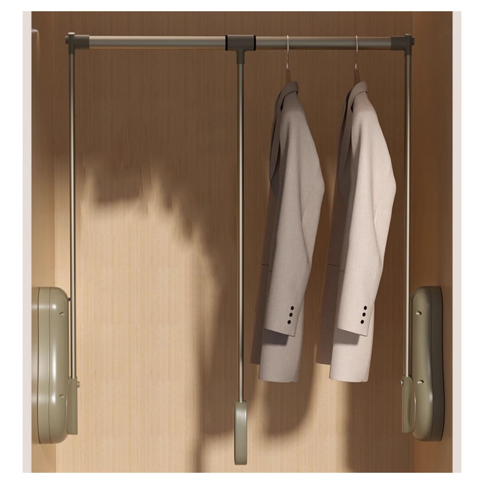 Barre de penderie escamotable réglable en alu kaki pour dressing haut