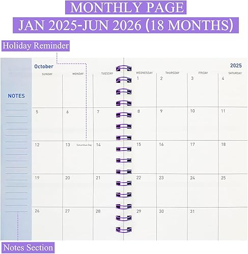 Miniatura 2 de Agenda diaria 2025-2026, agenda semanal y mensual 2025-2026, año académico, enero 2025-junio 2026, 8.2 x 5.5 pulgadas, 18 meses (enero 2025 a junio