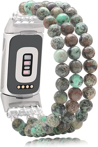 C&L Accessories Compatible con Fitbit Charge 65 Pulsera de Reemplazo con Cuentas de Piedras Preciosas Naturales Hecha a Mano Ajustable para Mujeres