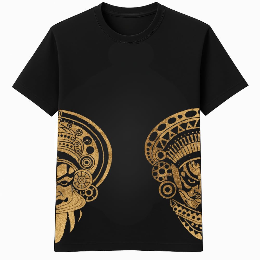 JJANBLISS Kathakali × Theyyam Half Face Handmade Bleach Art T-Shirt for Men | Kerala Folk Art Inspired | Black Cotton Round Neck Tee | Oversized Fit-image-33