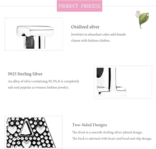 Miniatura 2 de PARCOM Initial Charms Fits Pandora Bracelet S925 Sterling Silver LetterCharms for Bracelets Alphabet A-Z Letters Bead Bracelet for Women Girls