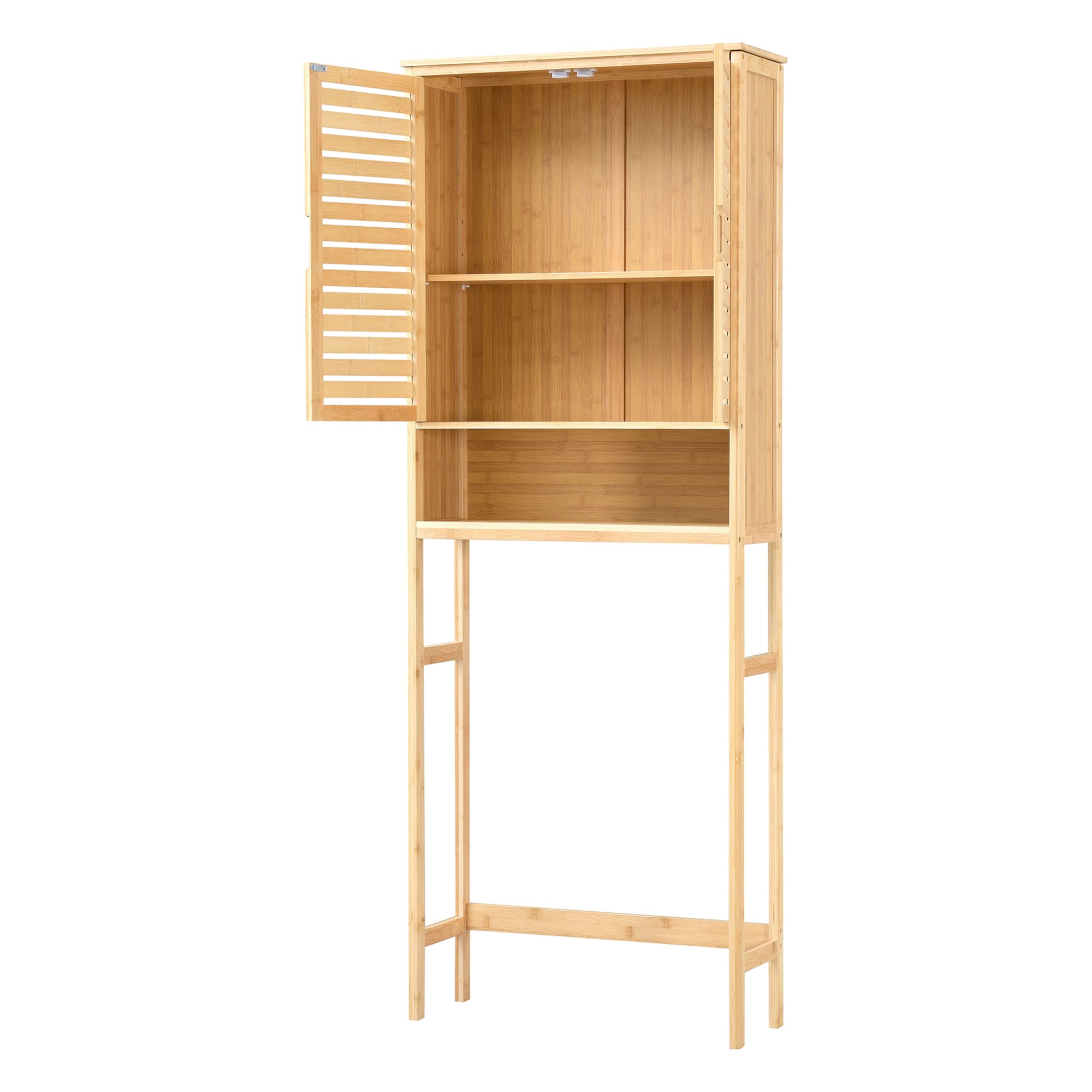 [en.casa] Mueble de Baño sobre el Inodoro con Amplio Espacio de Almacenaje Armario Alto con 2 Puertas y Compartimiento Abierto Bambú 170 x 66 x 23 cm Natural