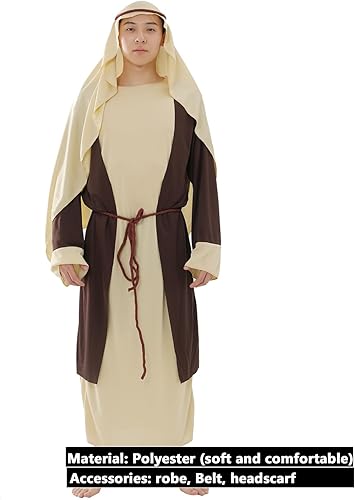 Miniatura 3 de Disfraz de Jesús para hombres adultos - disfraz de jesús, con abrigo blanco y bufanda roja (San José)