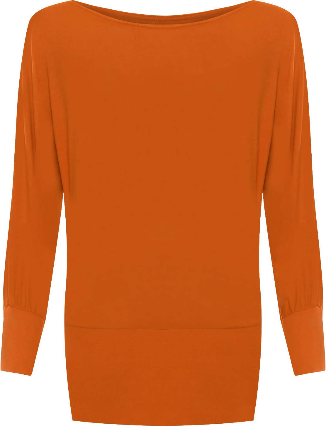 WearAll Womens Plus Size Plain Batwing Long Sleeve Ladies Off Shoulder Top - Rust - 20-22