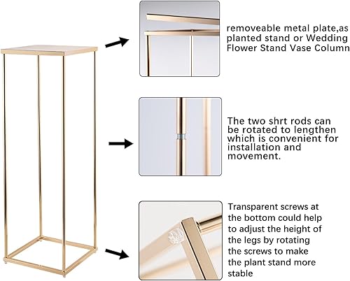 Miniatura 2 de Juego de 3 soportes de metal dorado para plantas de interior, soporte de pedestal cilíndrico para decoración de fiestas, sala de estar, jarrones