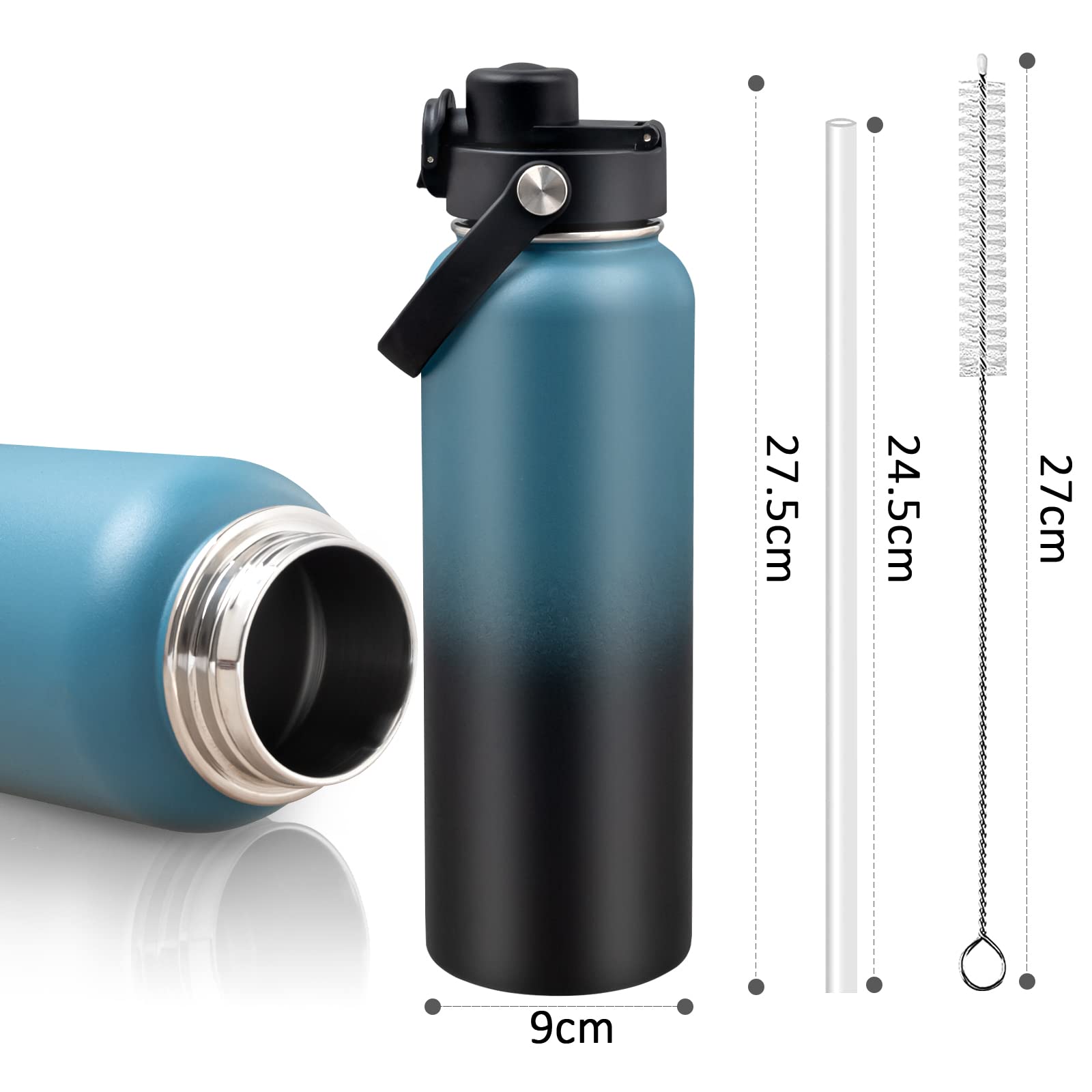 Isolierte Edelstahl Wasserflasche 1,2 L | Hält 48h Kalt, 24h Warm | Mit Paracord-Griff & Auslaufsicherem Deckel