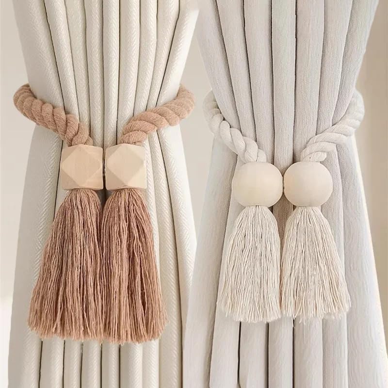 LATEAU Embrasses de Rideaux Retenues magnétiques for Rideaux de fenêtre à Pampilles en Bois, Boucles de décoration for la Maison, 4 pièces(4)