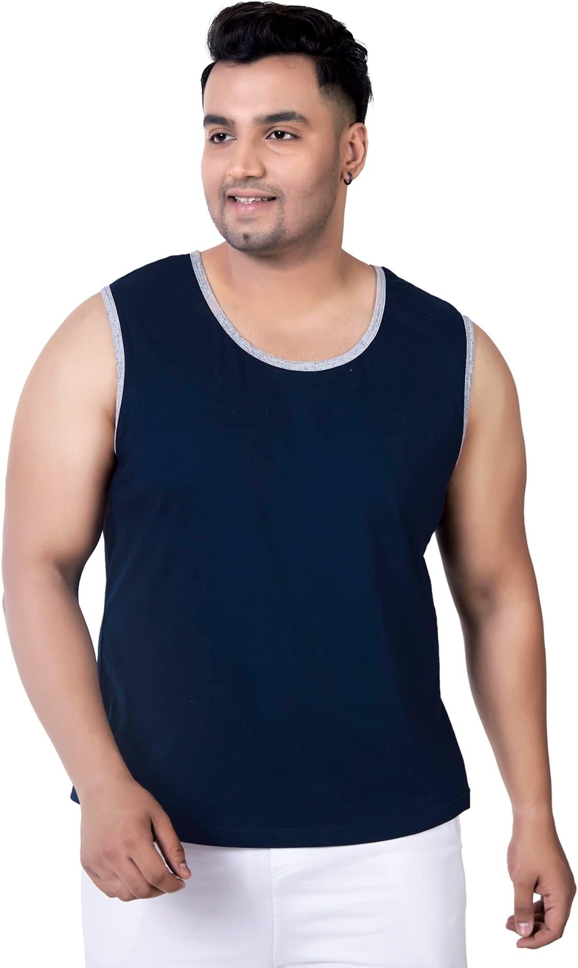 Mens Plus Size Sando Tank Top - Pure Cotton Sleeveless Vest - Navy Blue