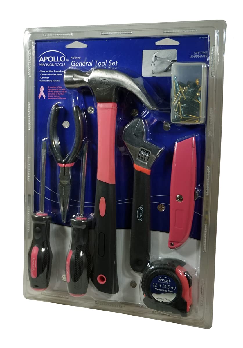 ApolloPrecision Tools DT1043NP 8-Piece General Tool Kit - Pink