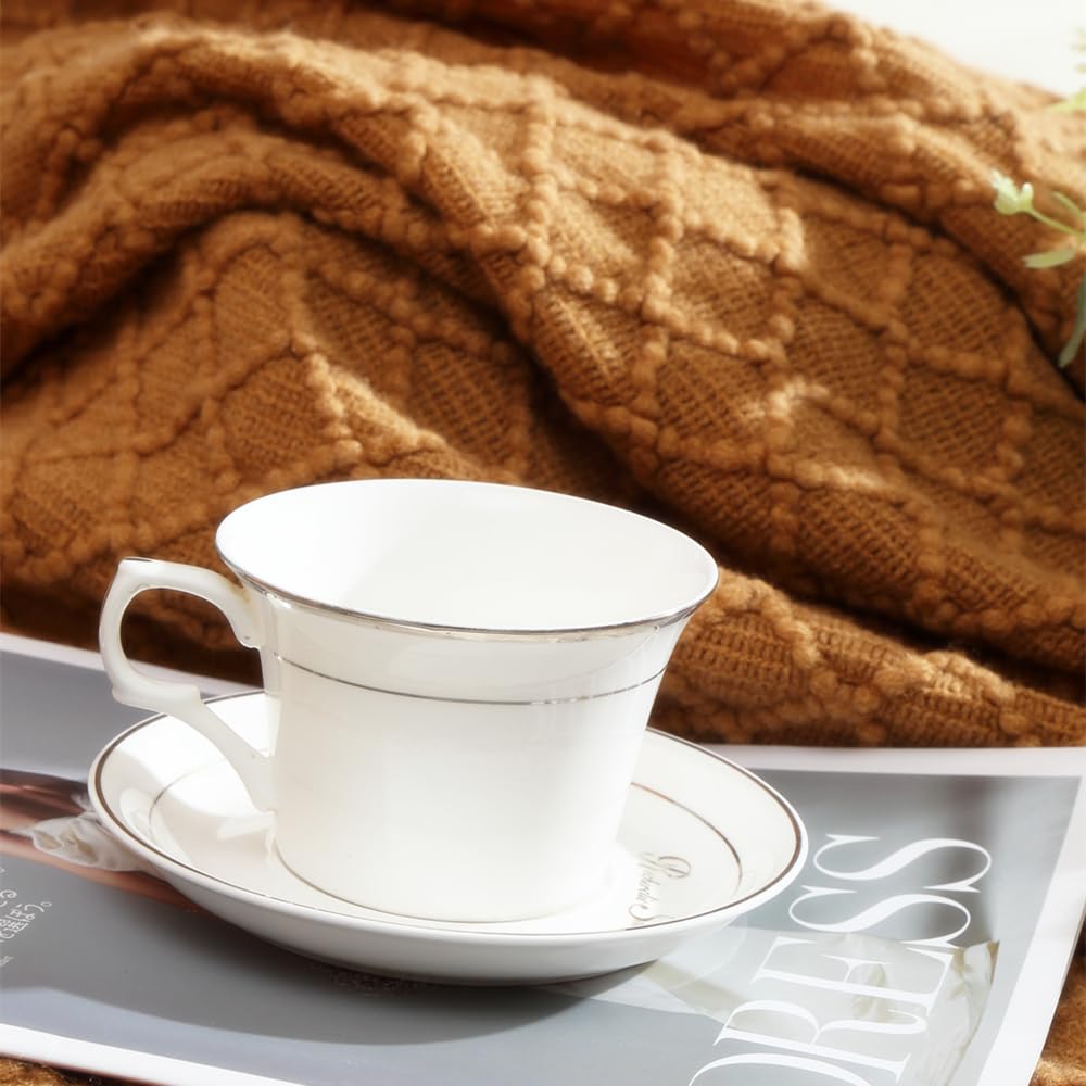 CREVENT Coperta decorativa lavorata a maglia per divano, sedia letto, morbida, calda, accogliente, leggera, per primavera estate (127 x 152 cm, marrone)