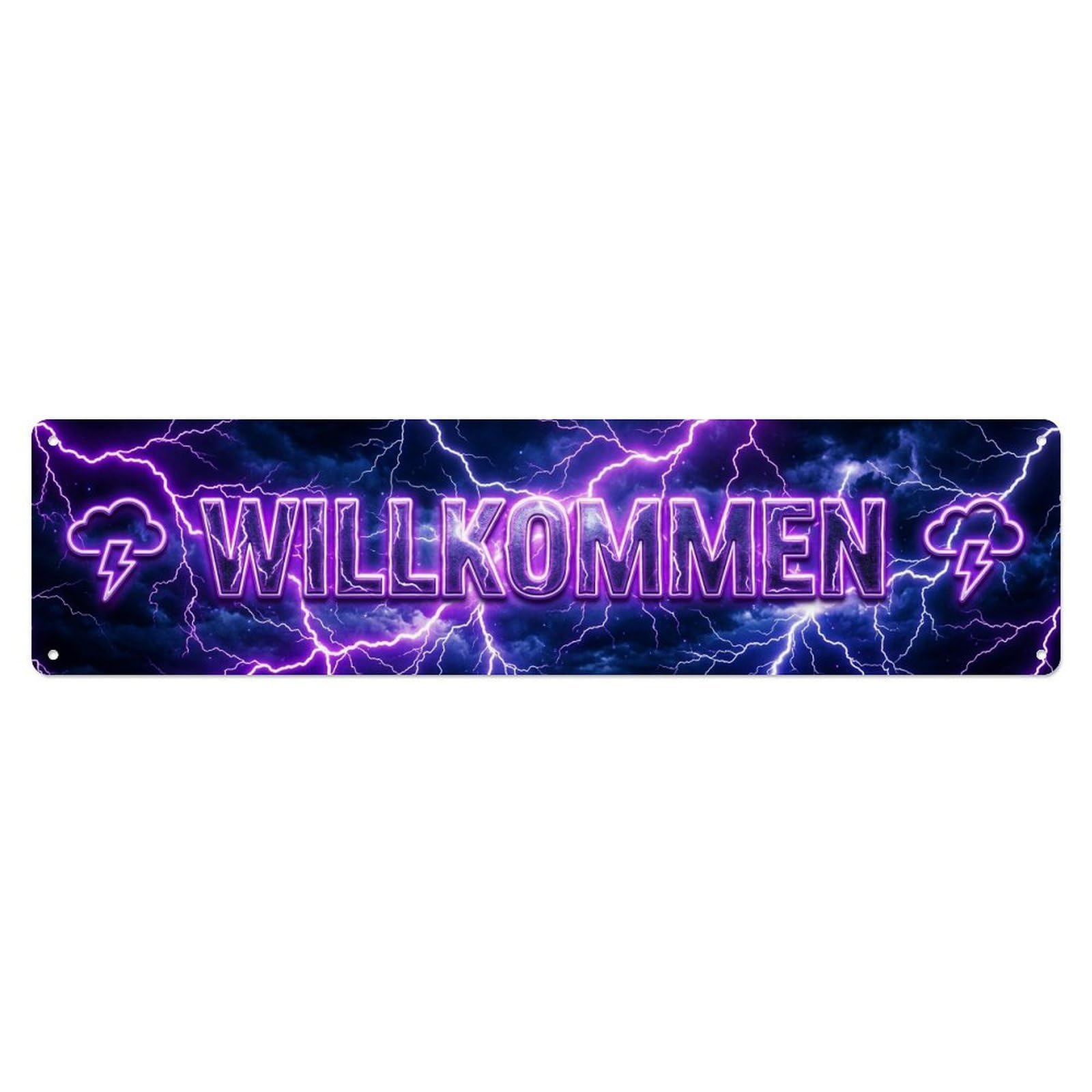 Olhnbad 4X16inch(10X40cm) Neon Lightning Storm Electric Welcome Metal Tin Sign