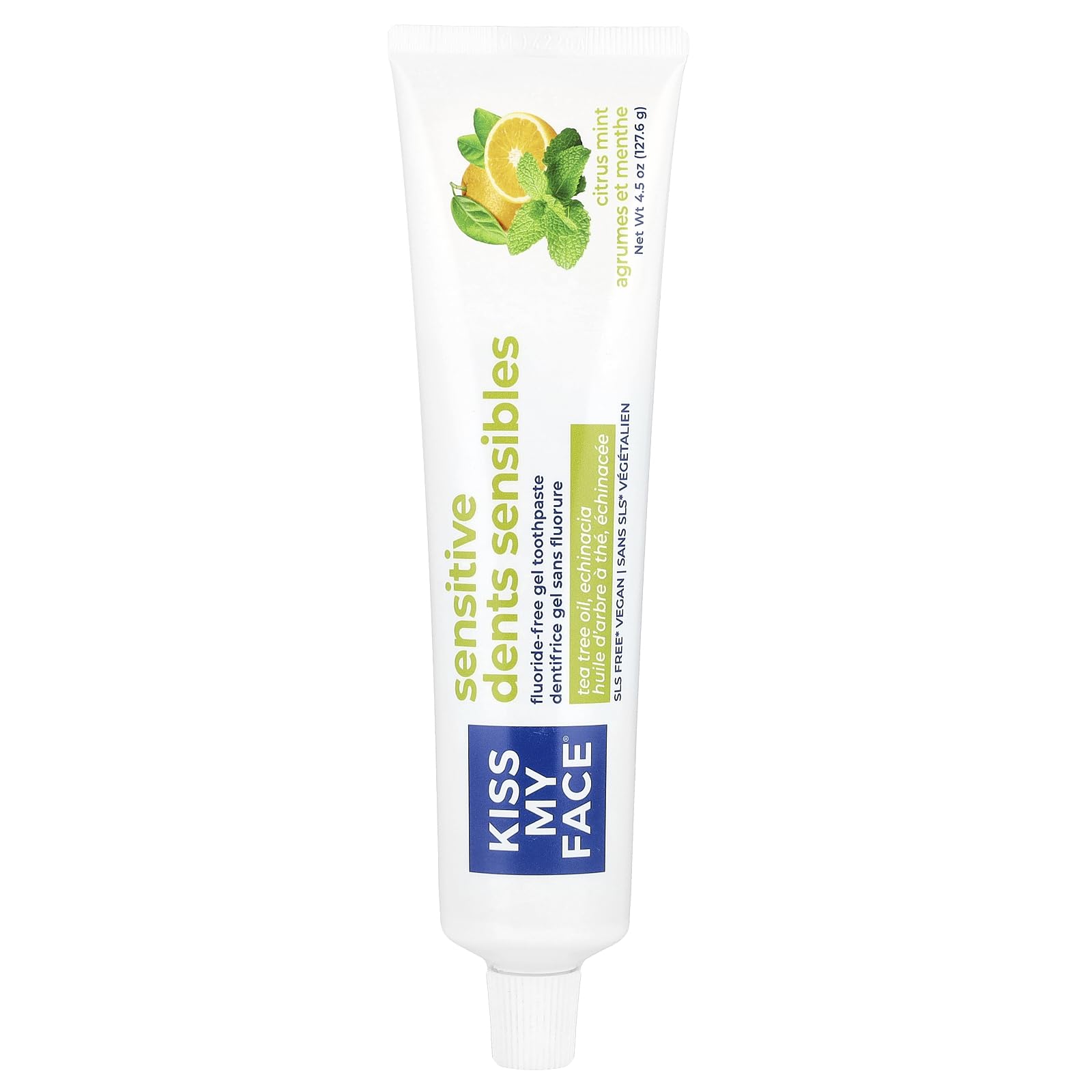 Kiss My Face Sensitive Citrus Mint Gel Toothpaste, Reduces Sensitivity, Removes Plaque And Prevents Tartar, With Added Tea Tree Oil, Aloe, And Echinacea, No Artificial Colors Or Flavors, 4.5 Oz
