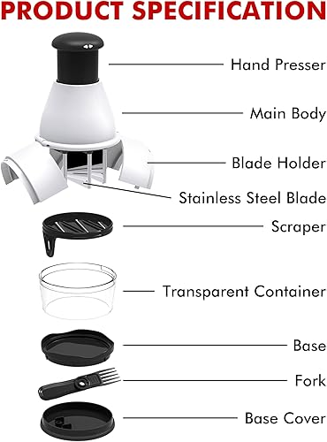 Miniatura 7 de Picador de alimentos  Cortador de verduras fácil de limpiar, picador de cebolla y ajo, cortador de verduras para verduras, cebollas, ajos, nueces