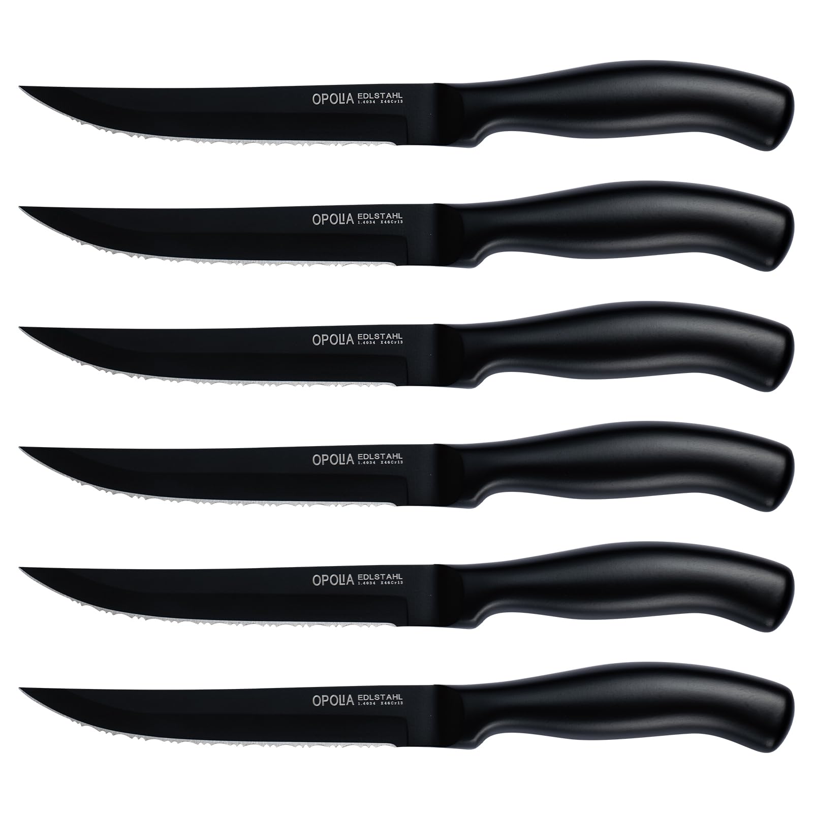 OPOLIA Serrated Steak Knife, 6-PCS, Ergonomic Handle, Black