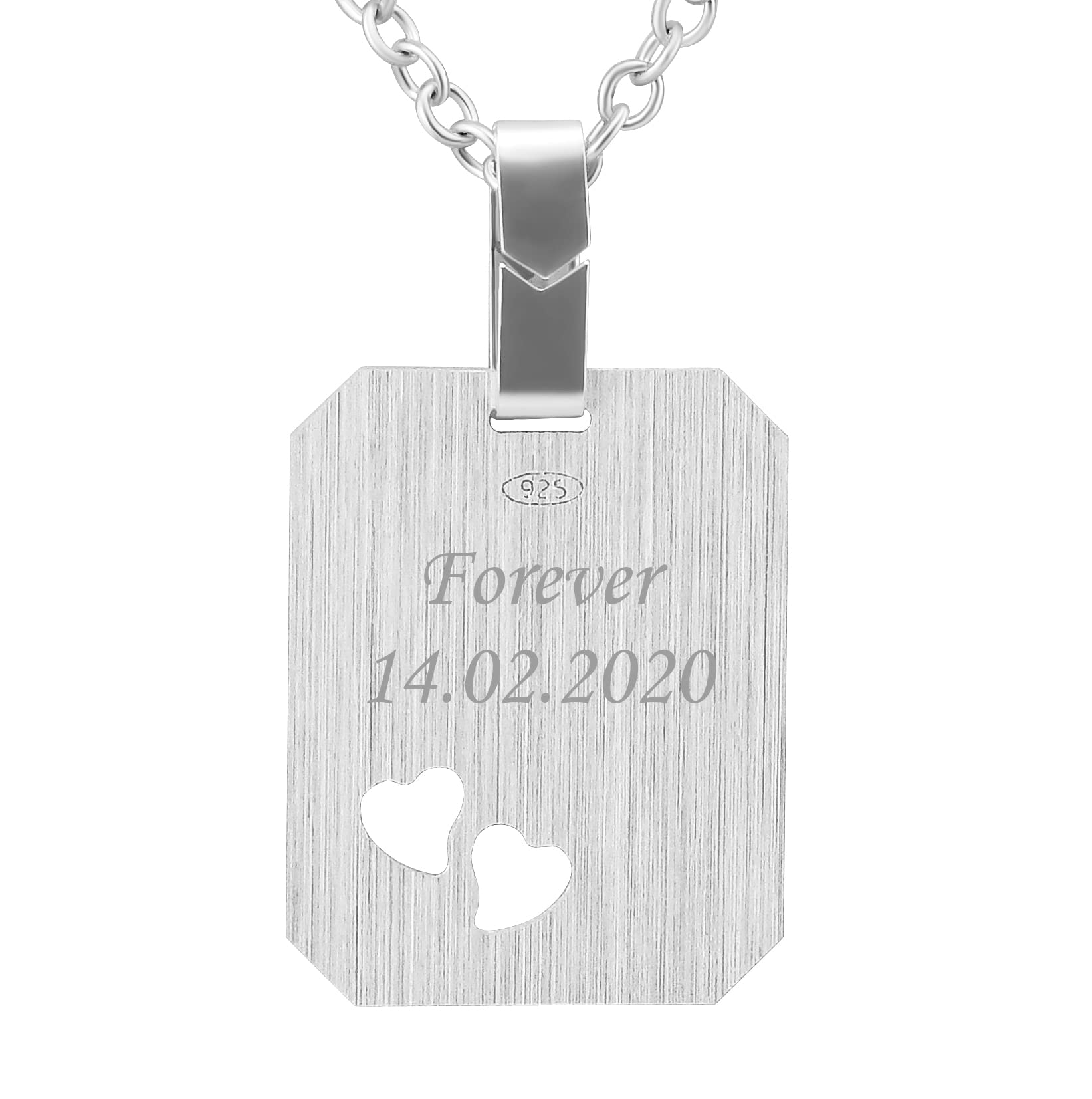 925 Sterling Silber Kette mit Gravur 42 + 3 cm mit Anhänger "Ich liebe Dich" Herz in silber - Personalisierte Halskette Damen Silberkette Schmuck - Geschenke personalisiert