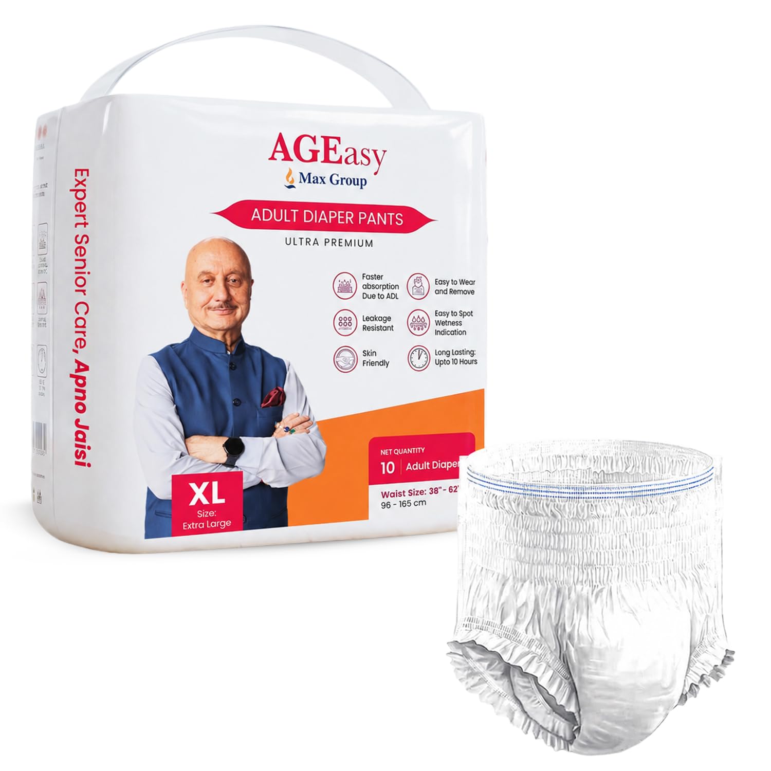 AGEasy (Max Group) Unisex Adult Diaper Pants with Wetness Indicator | Odour Lock & Anti-Bacterial | Skin Friendly Pant Style Diapers for Easier Wearing & Removal | Pack of 1 (10 Count) (XL)-image-28