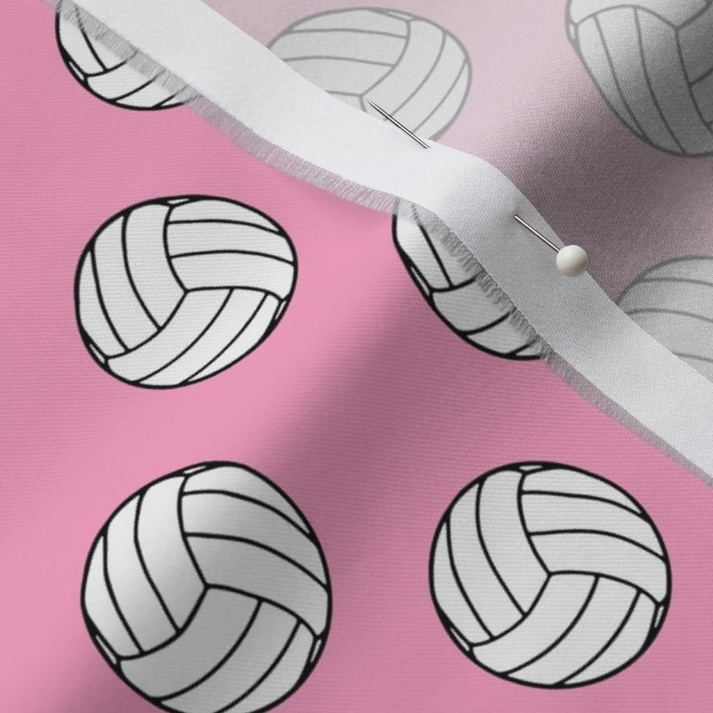 Spoonflower Fabric - Black White Sports Volleyball Balls Carnation Pink Volley Power Team Printed on Organic Cotton Sateen Fabric by The Yard - Sewing Quilting Apparel Home Decor