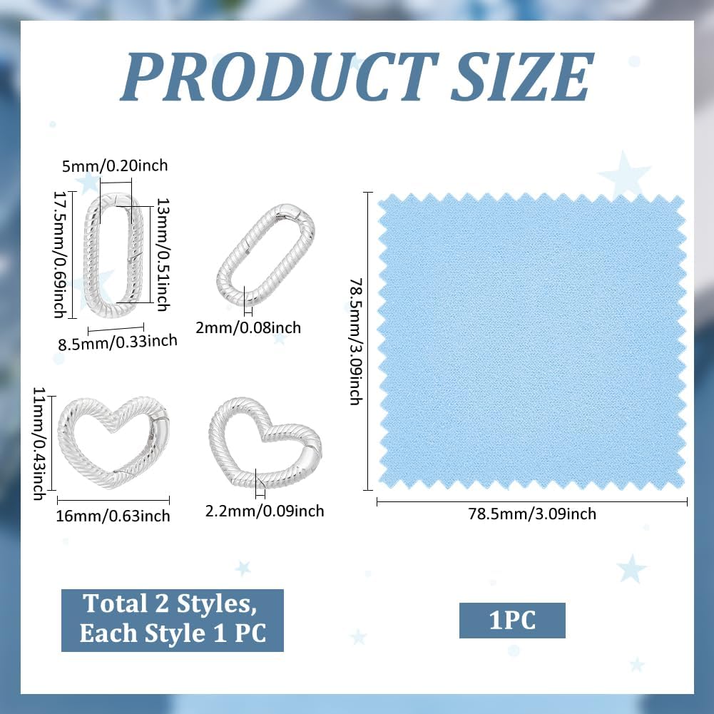 UNICRAFTALE 2Pcs 2 Styles 925 Sterling Silver Clasps Grooved Heart Oval Spring Gate Rings Spring Snap Clip Clasps with 1pc Polishing Cloth Springs Keyring Buckle Connector Clasp for Jewellery Making - Image 3